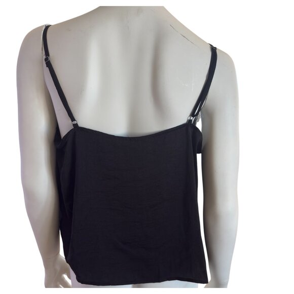 90's VTG Y2K Black Cami Lingeri Style With Lace Eylash Lace Trim - Picture 2 of 2